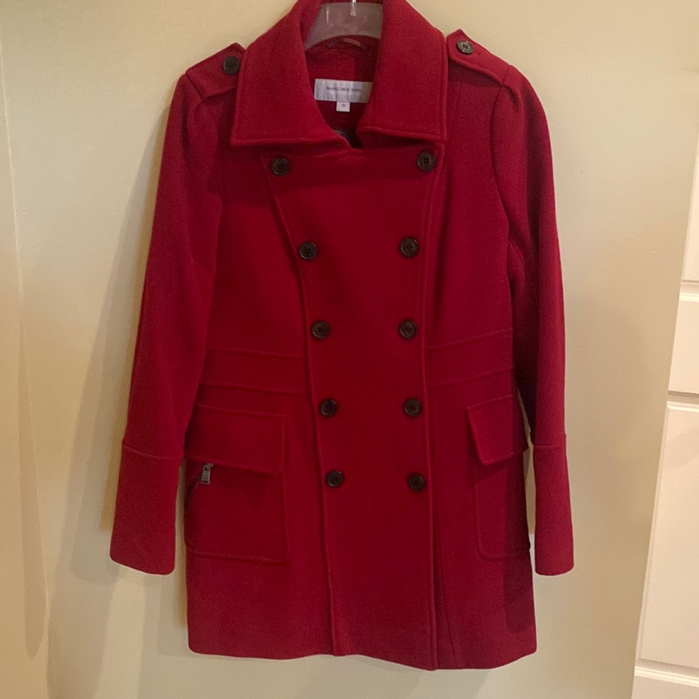 Marc New York. Red Wool Military Pea Coat. Woman’s size (10)